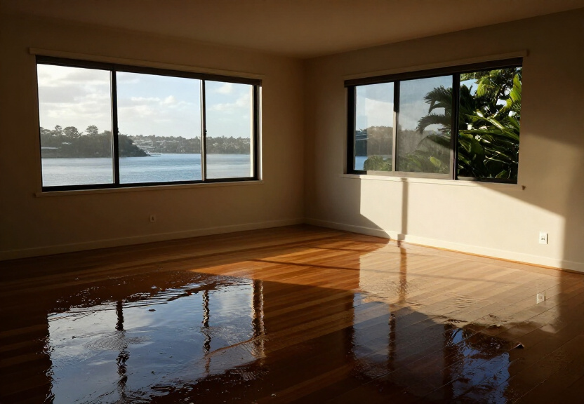 Sewage spill in a Lavender Bay apartment bathroom before cleanup